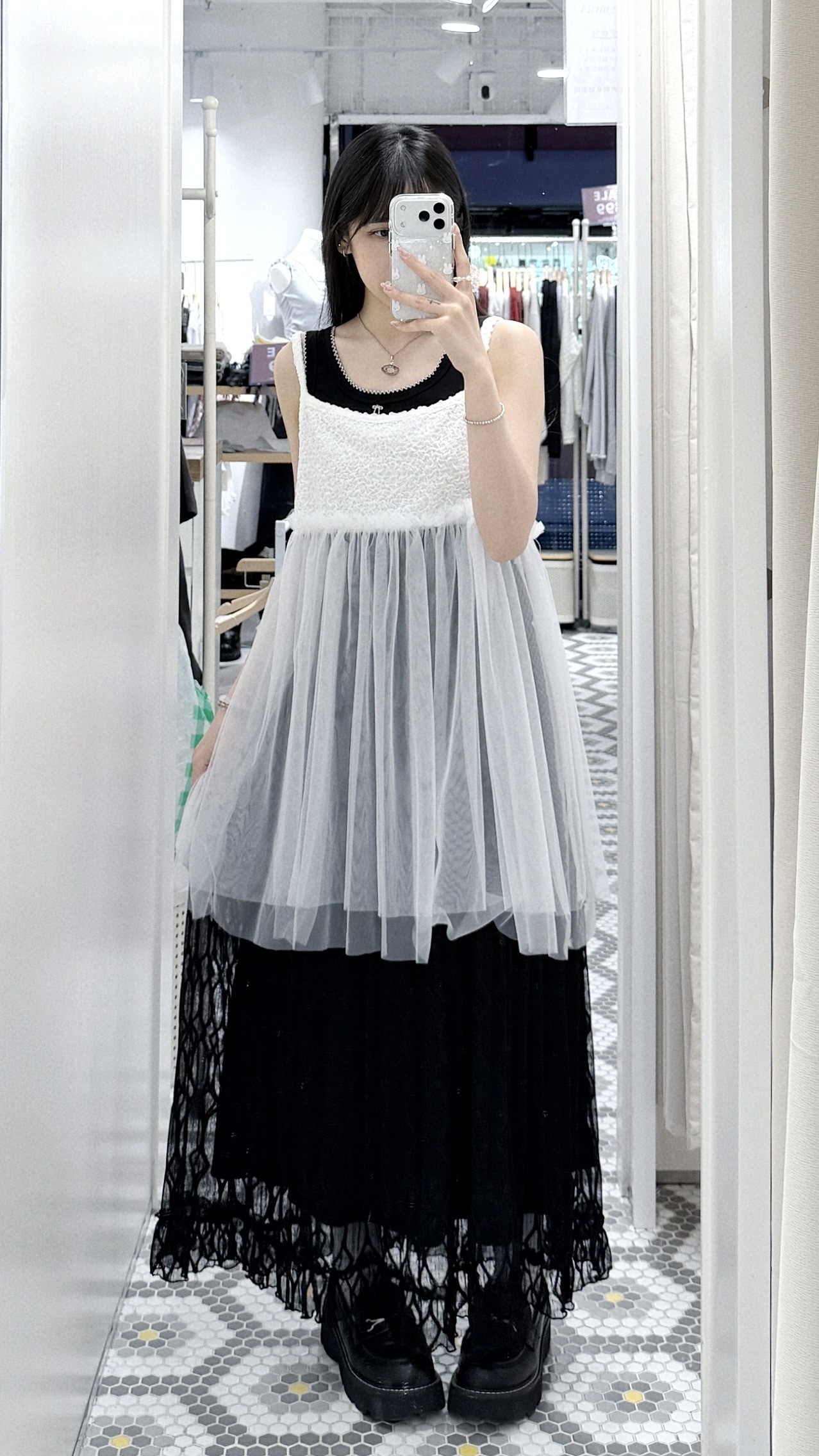 BM006｜BM獨家款 ₊˚⊹♡ 圓菱格Double Ruffle垂感蛋糕長裙