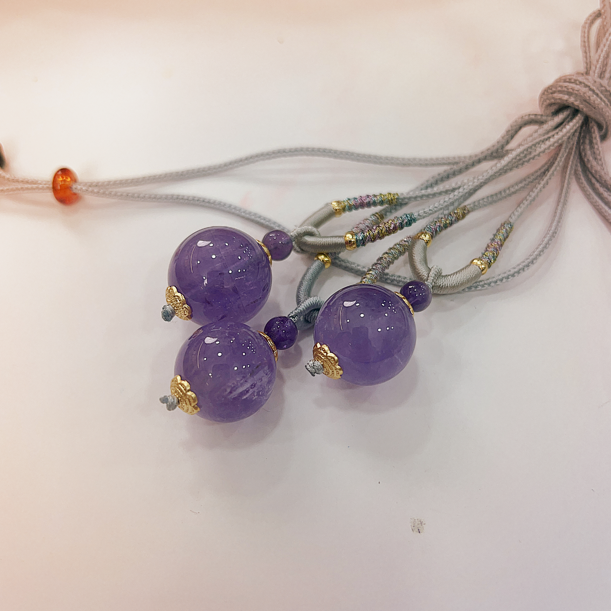 (CJ1) 拉絲紫兔毛頸鏈 - #水晶 #2503S