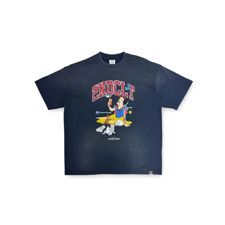 2nd Closet "Facetime" Snow White Washed T-shirt - NAVY | TE07