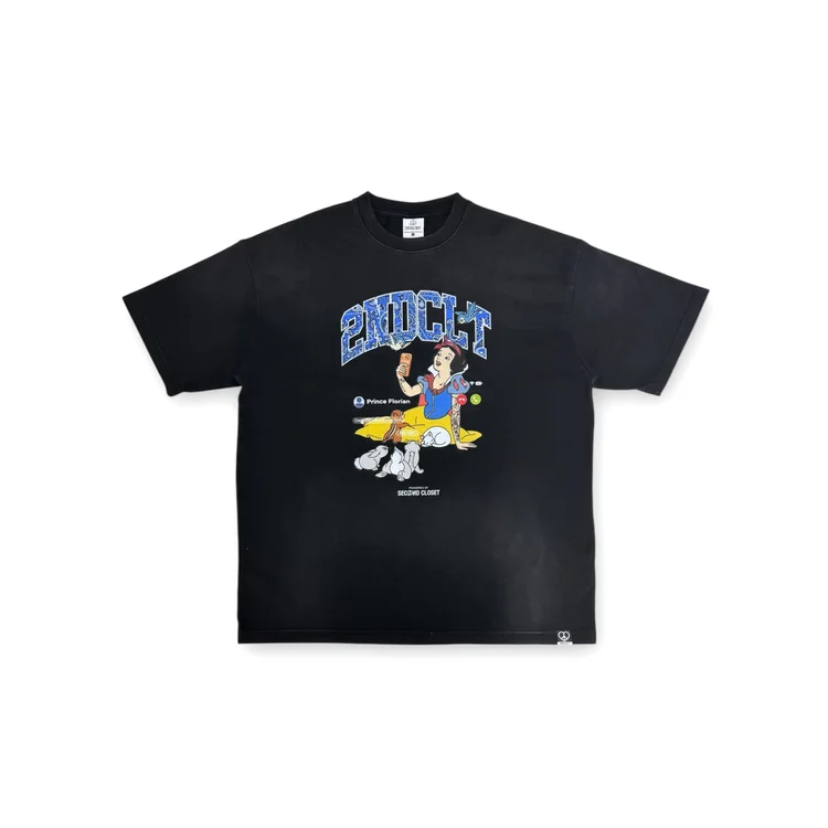 2nd Closet "Facetime" Snow White Washed T-shirt - BLACK | TE07