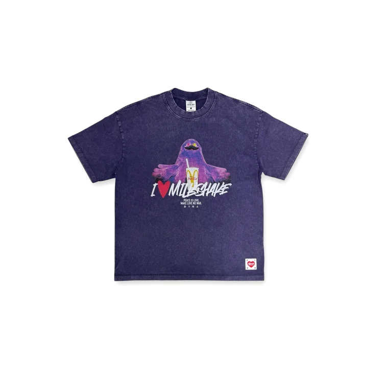 2nd Closet "I Love Milkshake" Washed T-shirt - PURPLE | TE13