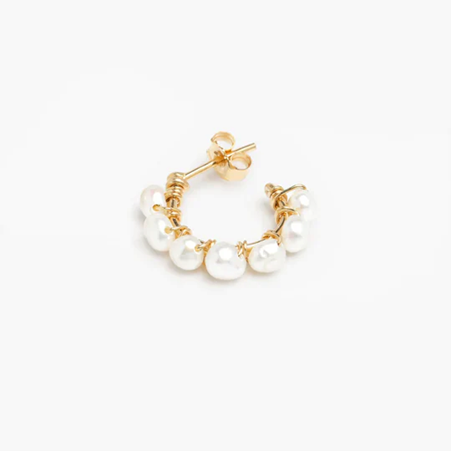 1YA0326-214 [YAY PARIS] Small Button Hoop Earrings Cultured Pearls Laminated Gold #22AHC-301tpbopt101 (EU)