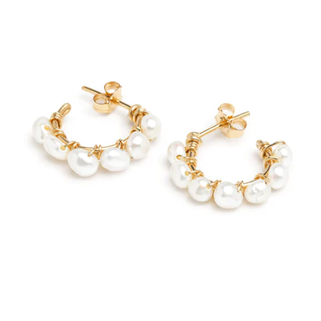 1YA0326-214 [YAY PARIS] Small Button Hoop Earrings Cultured Pearls Laminated Gold #22AHC-301tpbopt101 (EU)
