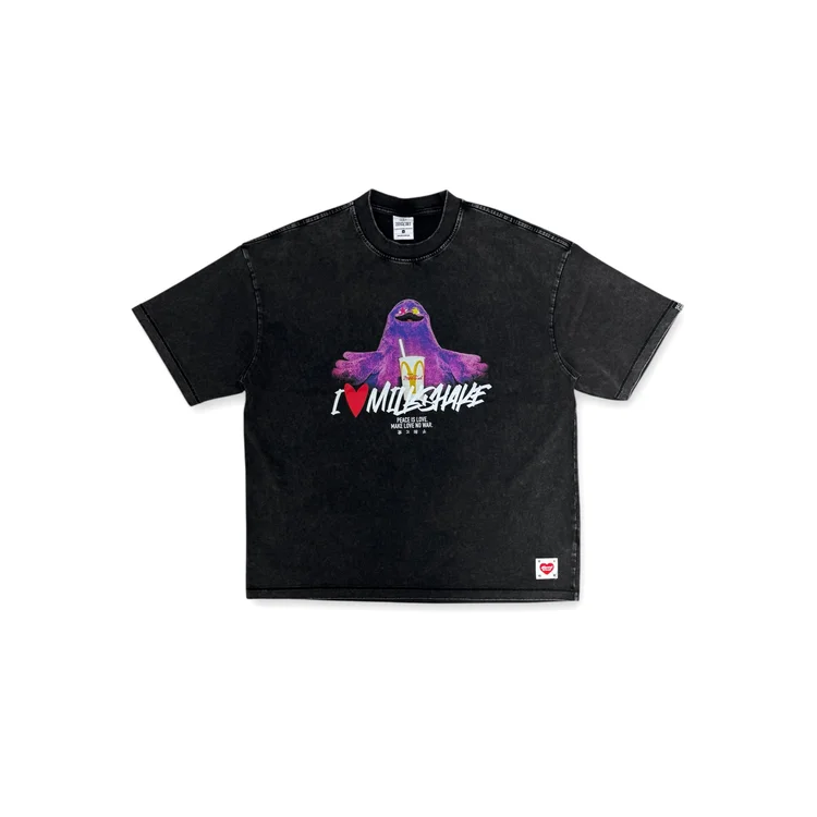 2nd Closet "I Love Milkshake" Washed T-shirt - BLACK | TE13