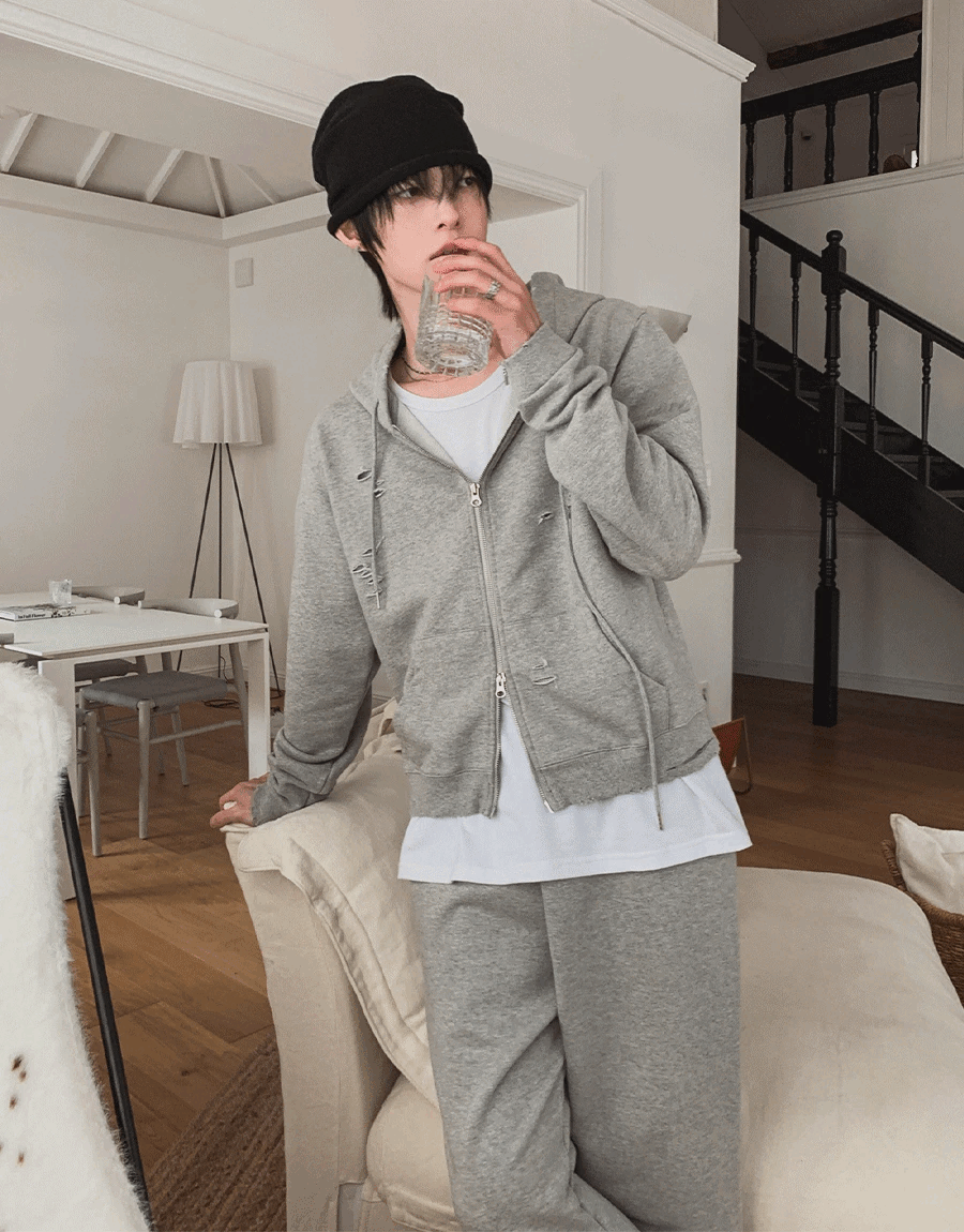 Ruby 破損連帽拉鍊夾克