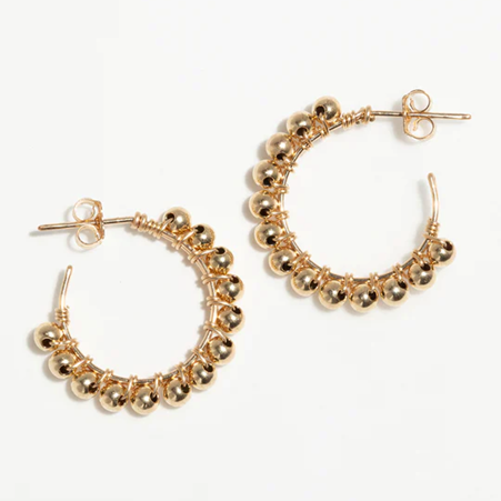 1YA0326-217 [YAY PARIS] Large Beaded Hoop Earrings Laminated Gold #23AHC-301tpbomy100 (EU)