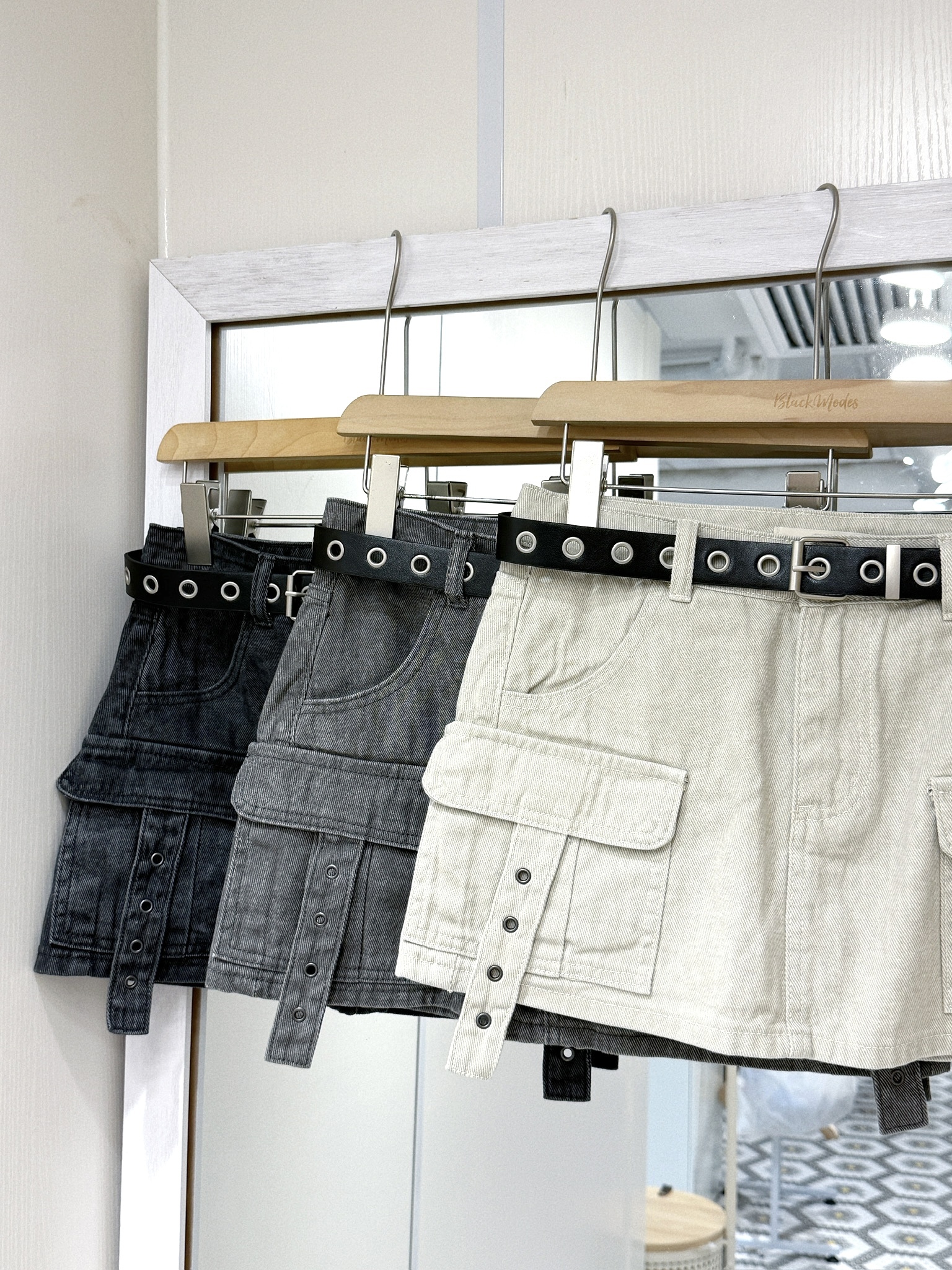 D0543｜超型格洗水感圈扣長帶牛仔短裙(附皮帶 ִ ࣪𖤐