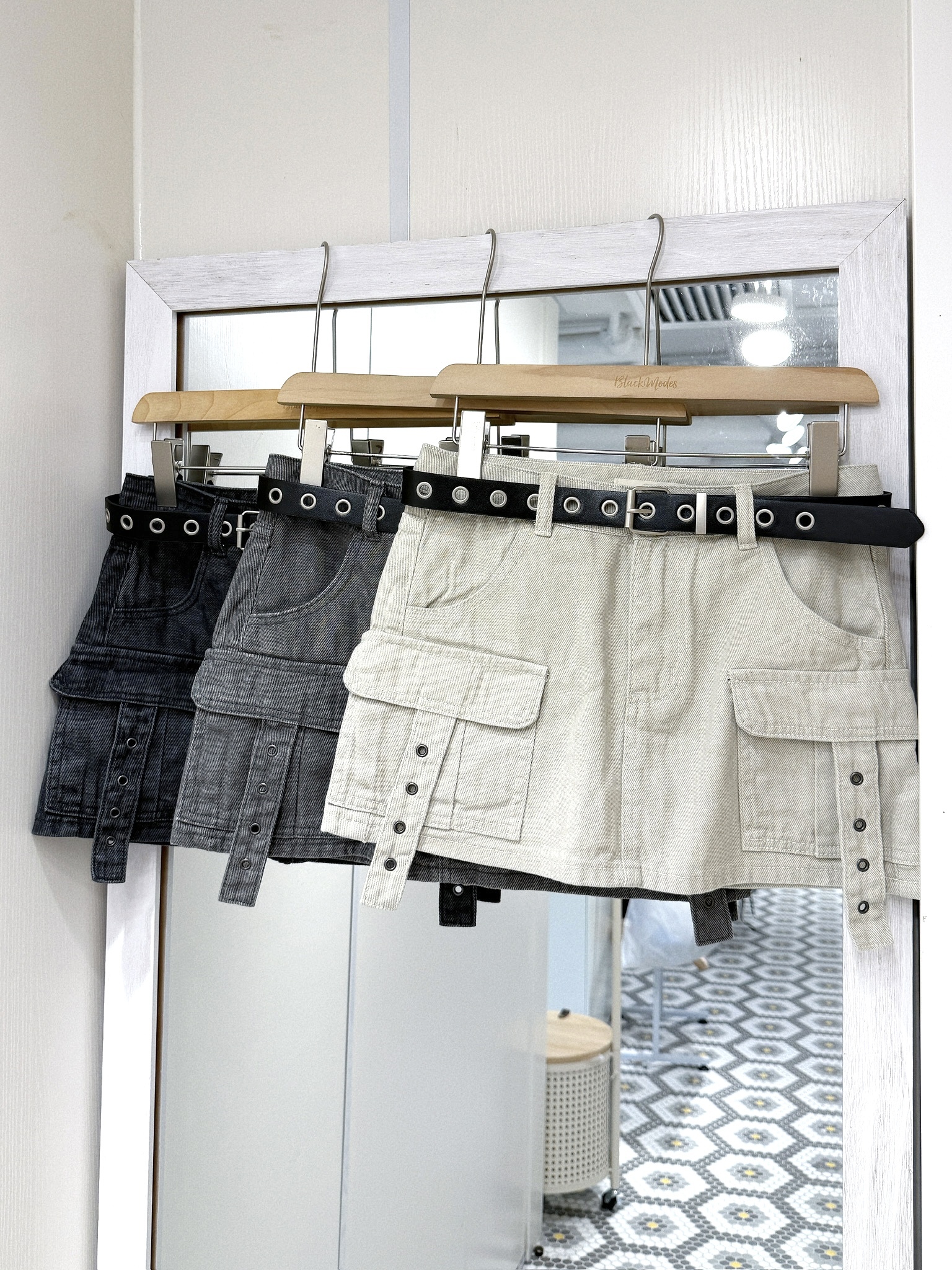 D0543｜超型格洗水感圈扣長帶牛仔短裙(附皮帶 ִ ࣪𖤐