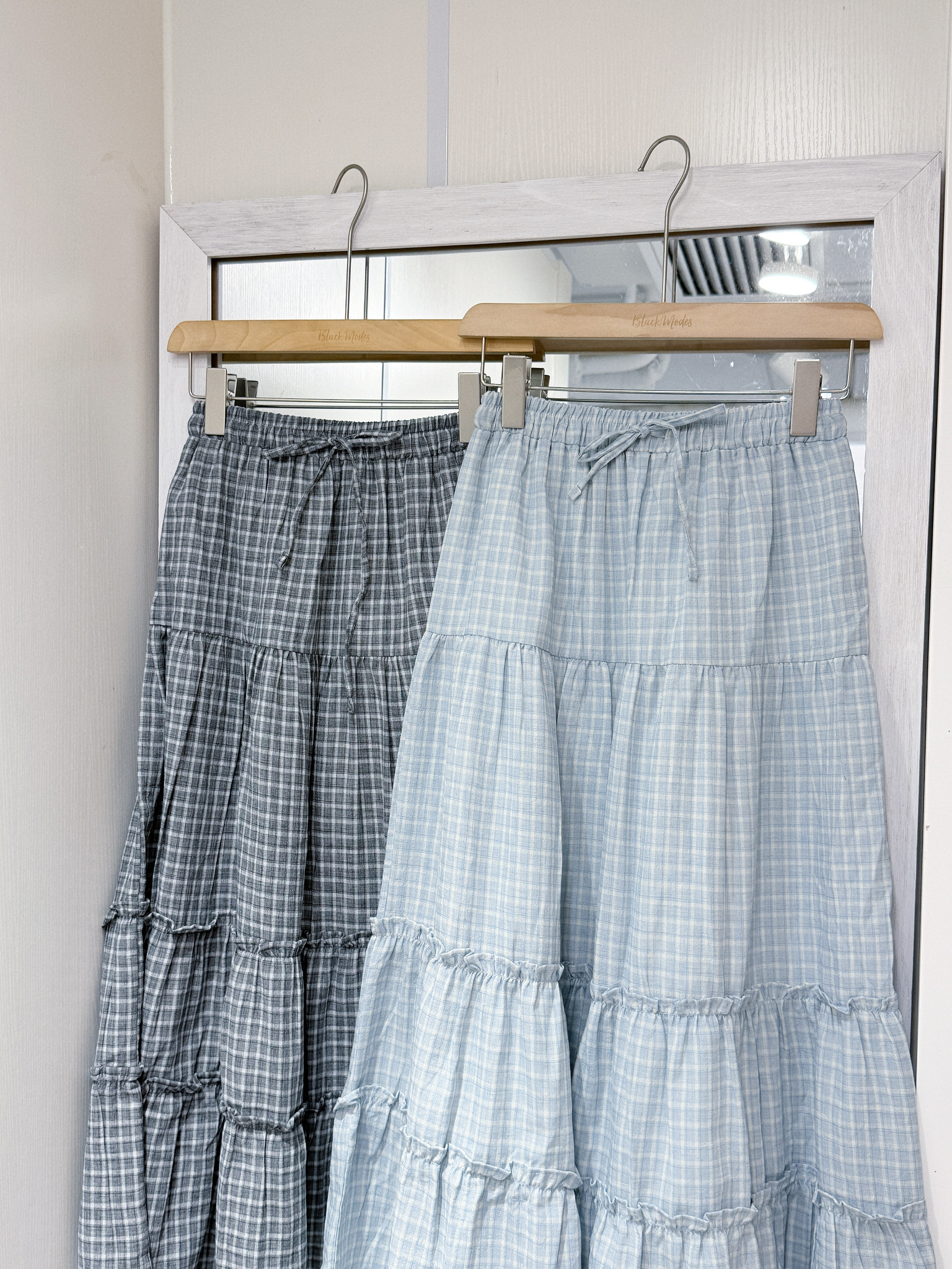 D0529｜高質款  ༘✧˚💎 格紋綁帶雙ruffle蛋糕長裙