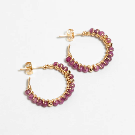 1YA0326-220 [YAY PARIS] Frida Medium-Sized Hoop Earrings Ruby Laminated Gold #24SUK-301tpfrmy130 (EU)