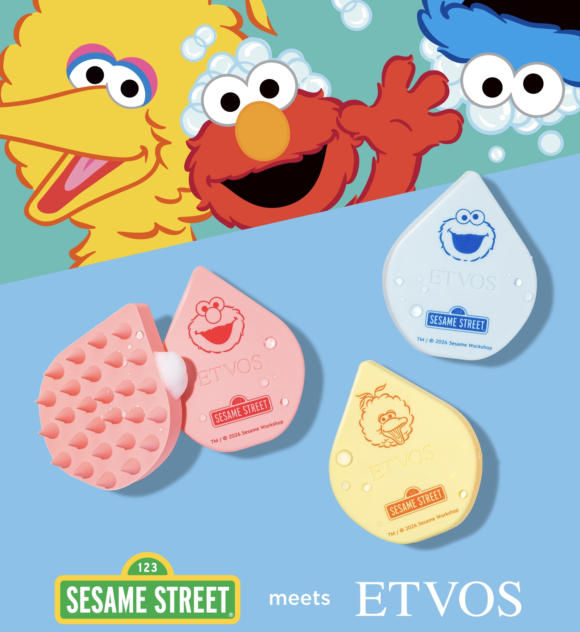 【數量限定】JP 日本 ETVOS x 芝麻街 乾濕兩用頭皮清潔按摩梳刷 4580 TK260325