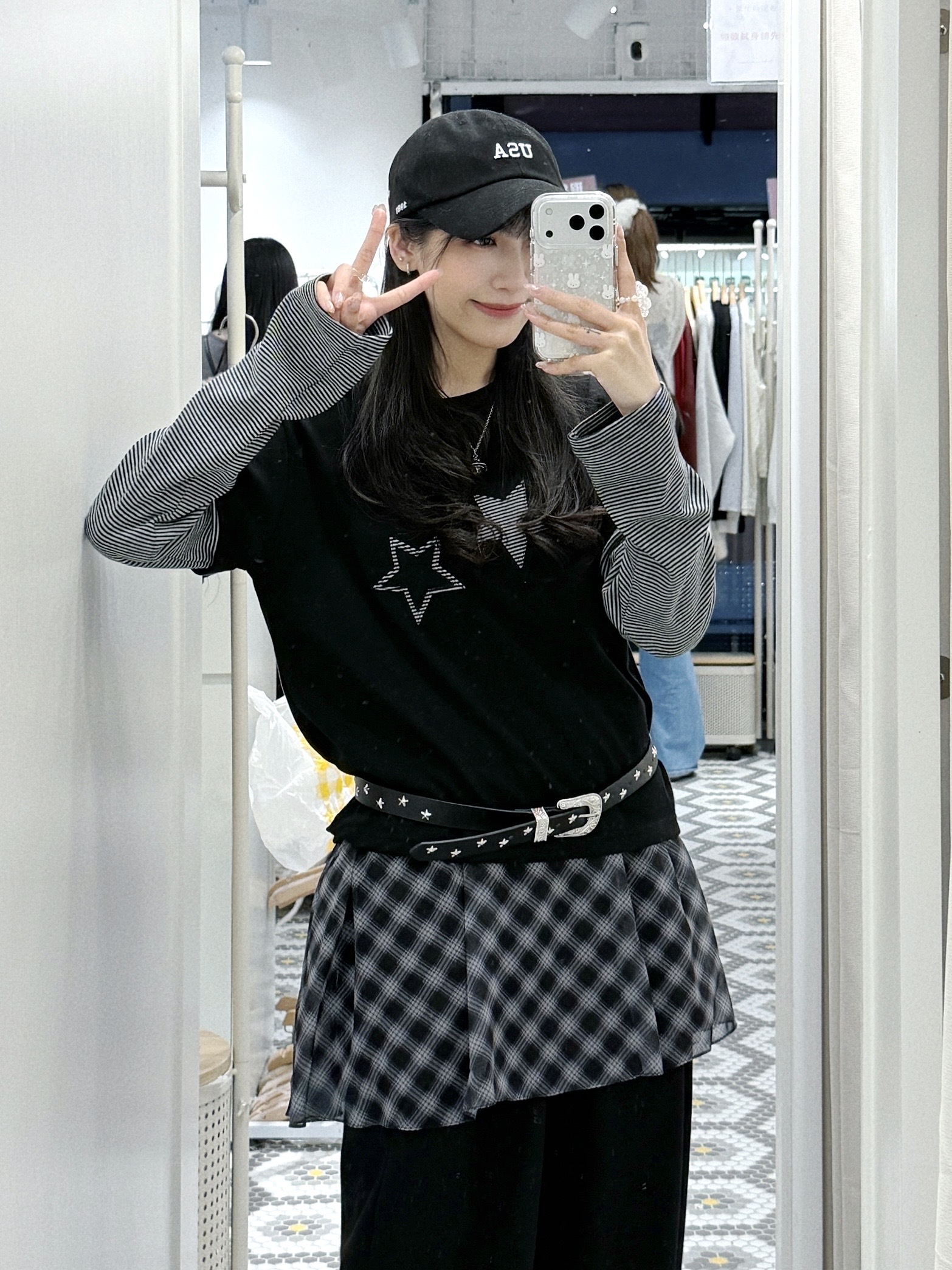 T1293｜韓系橫間星星長袖假兩件⋆˚꩜ ᯓ★