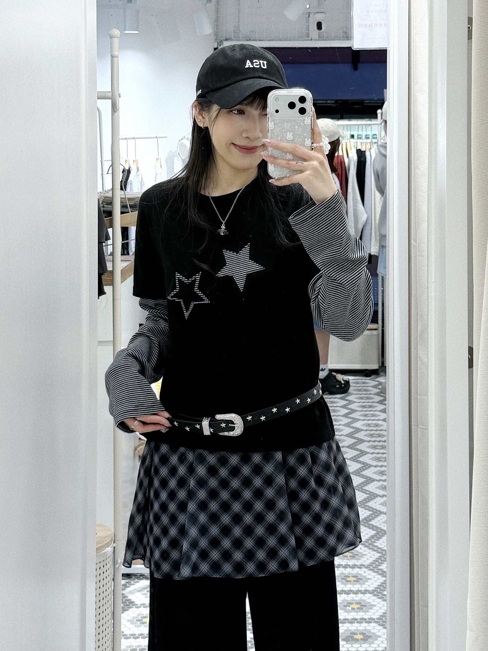 T1293｜韓系橫間星星長袖假兩件⋆˚꩜ ᯓ★