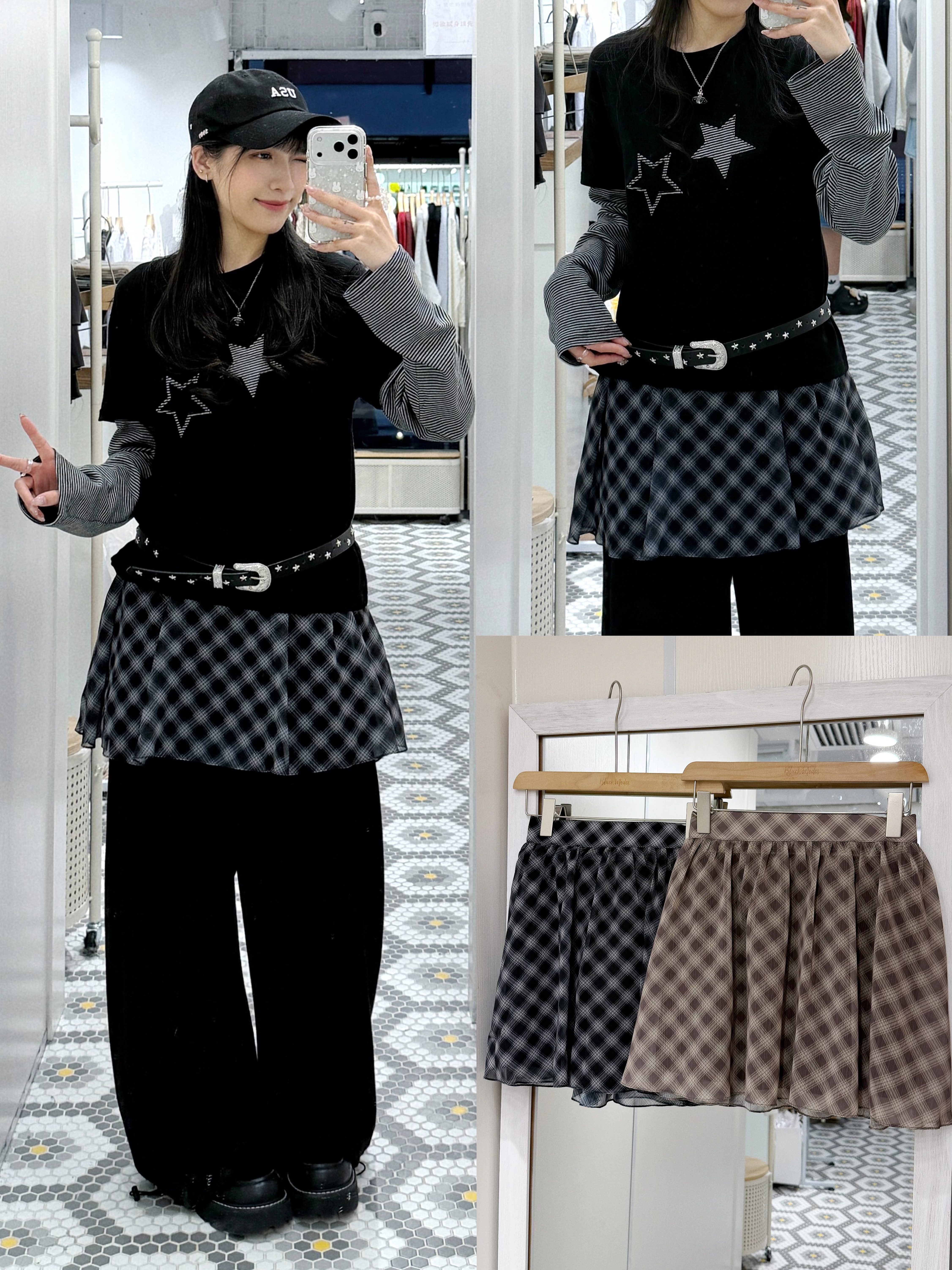 D0548｜復古少女格紋透透感微傘感短裙✧₊⁺🕯