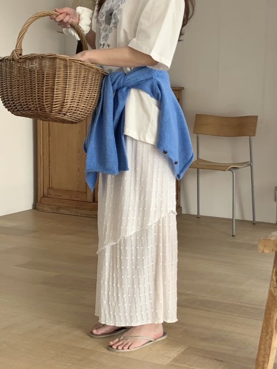 #228N720 獨特感! 點點兩層see through 半長裙