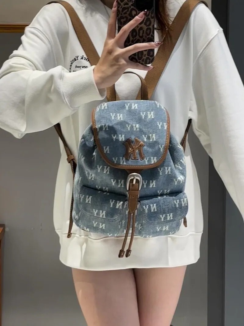 MLB 滿印老花 MIUMIU風 翻蓋 雙肩包 兩色