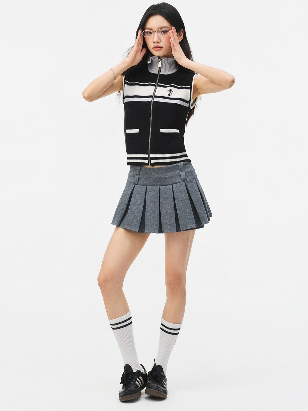 STK SmallTownKid 網球系列 針織半高領 條紋無袖背心