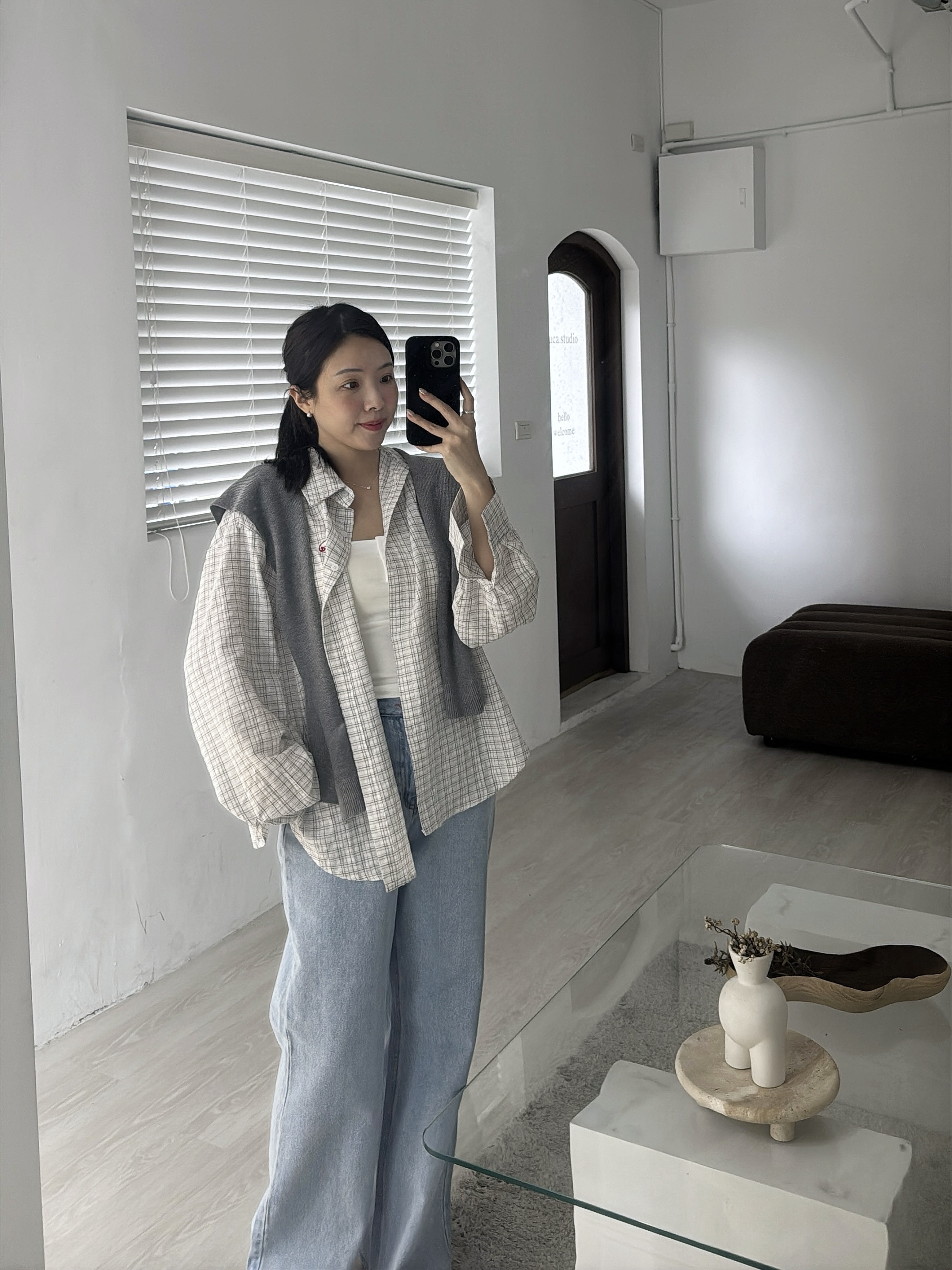 L22 泡泡紗襯衫(附披肩)(深藍/白)