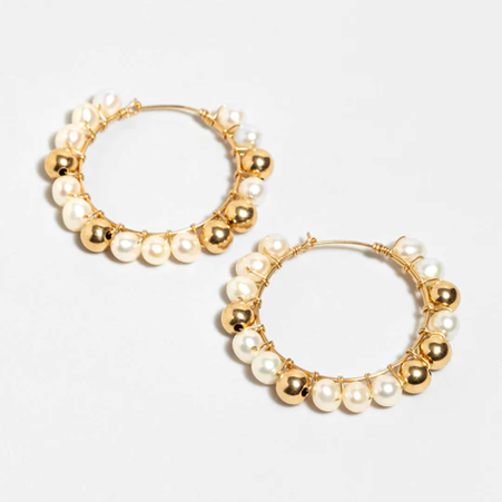 1YA0326-233 [YAY PARIS] Large Alba Hoop Earrings Gold With Cultured Pearl #24AHC-301tpab101 (EU)