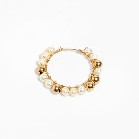 1YA0326-233 [YAY PARIS] Large Alba Hoop Earrings Gold With Cultured Pearl #24AHC-301tpab101 (EU)