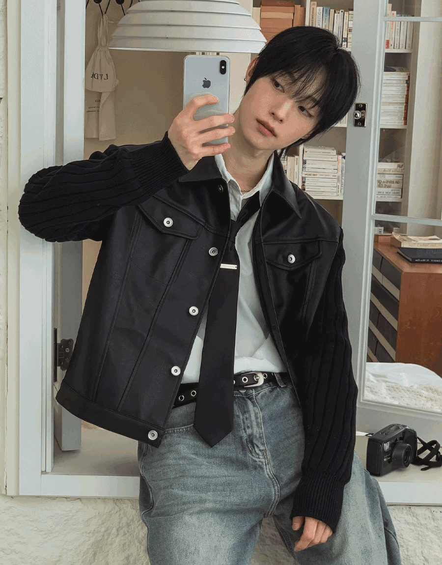 混合皮革卡車司機夾克