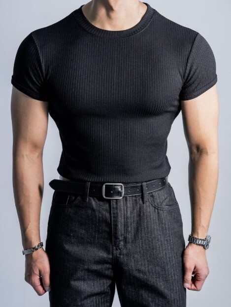 肌肉貼合羅紋短袖上衣