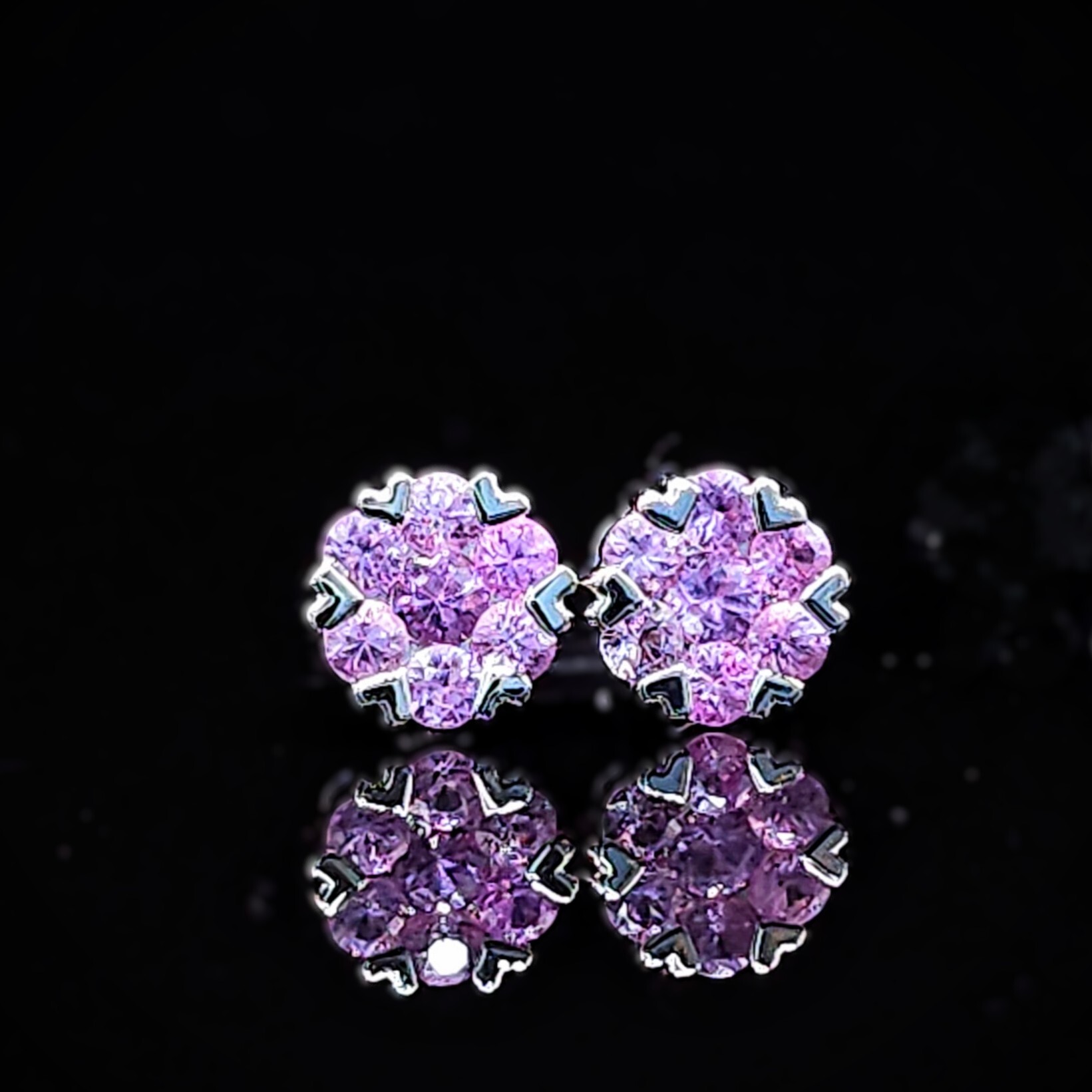 全新18K白金75份粉紅藍寶石耳環