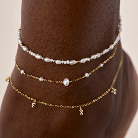 1YA0326-255 [YAY PARIS] Lucky Anklet Cultured Pearls Laminated Gold #11chpe101 (EU)