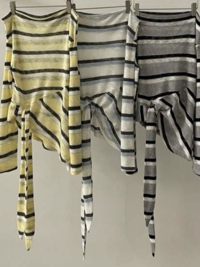 U02 平口條紋打結上衣（淡黃/白/灰）