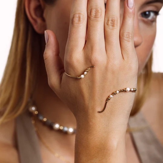 1YA0326-320 [YAY PARIS] Solea Palm Jewel - Cultured Pearl Rolled Gold #132dben101 (EU)