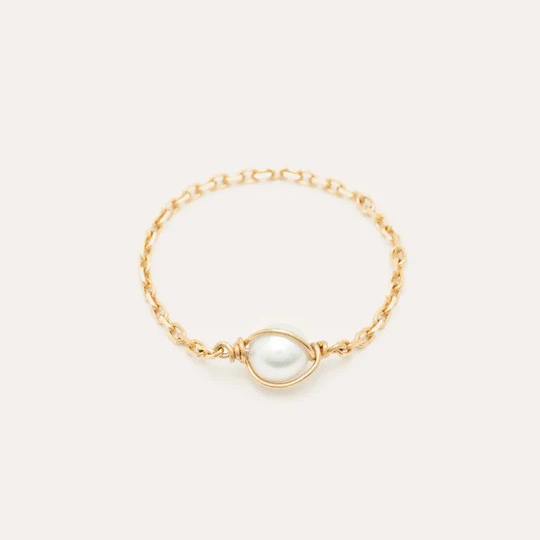 1YA0326-321 [YAY PARIS] Entwined Chain Ring - Cultured Pearl - 750‰ Gold #23AHK-101emenJ01 (EU)