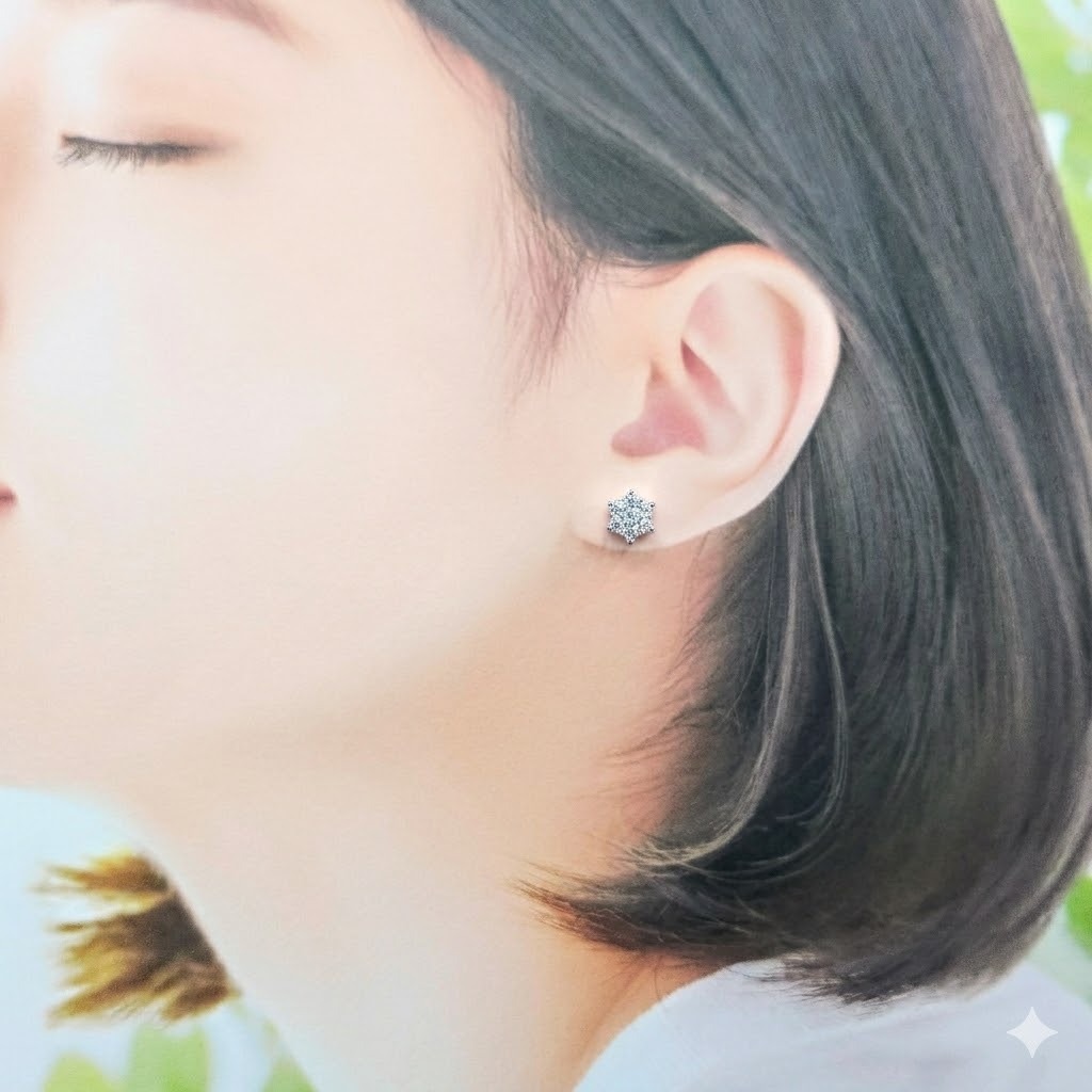 全新18K白金16份鑽石單耳環