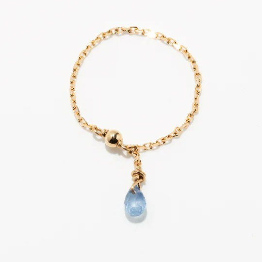 1YA0326-323 [YAY PARIS] Mia Tassel Chain Ring - 750‰ Gold Light Blue Sapphire #101ppmiJ121 (EU)