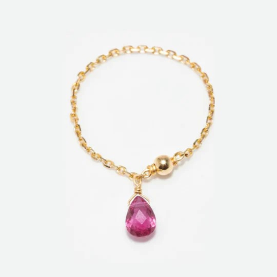1YA0326-326 [YAY PARIS] Mia Tassel Chain Ring - 750‰ Gold Dark Pink Sapphire #101ppmiJ122 (EU)