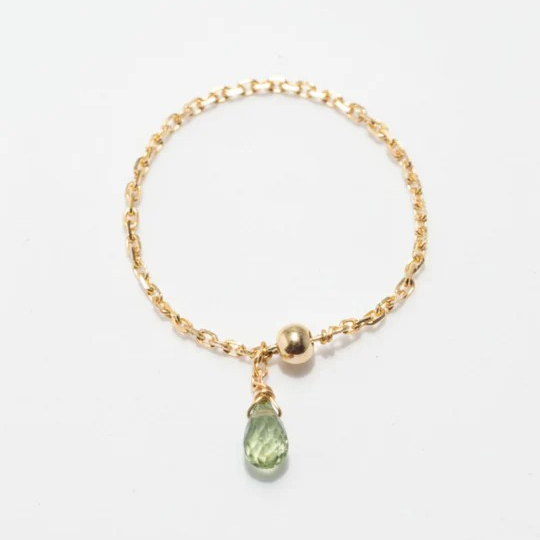1YA0326-327 [YAY PARIS] Mia Tassel Chain Ring - 750‰ Gold Light Green Sapphire #101ppmiJ120 (EU)