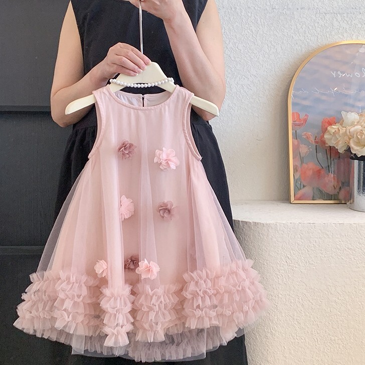 無袖花瓣下擺抓紗洋裝 90-150cm #25X120