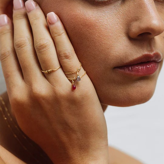 1YA0326-330 [YAY PARIS] Mia Tassel Chain Ring - 750‰ Gold Light Blue Sapphire #101ppmiJ78 (EU)