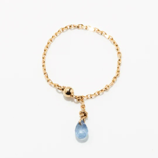 1YA0326-330 [YAY PARIS] Mia Tassel Chain Ring - 750‰ Gold Light Blue Sapphire #101ppmiJ78 (EU)
