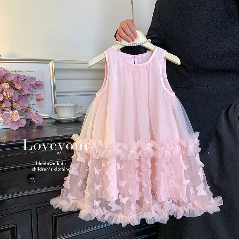 無袖蝴蝶下擺抓紗洋裝 2色 90-130cm #6830