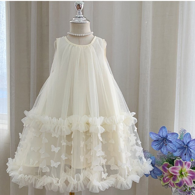 無袖蝴蝶下擺抓紗洋裝 2色 90-130cm #6830