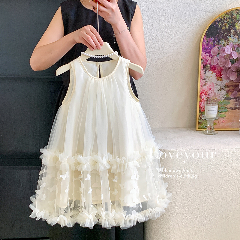 無袖蝴蝶下擺抓紗洋裝 2色 90-130cm #6830