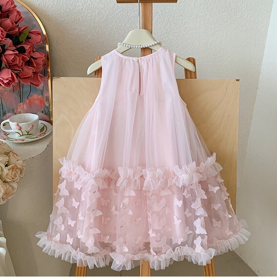 無袖蝴蝶下擺抓紗洋裝 2色 90-130cm #6830