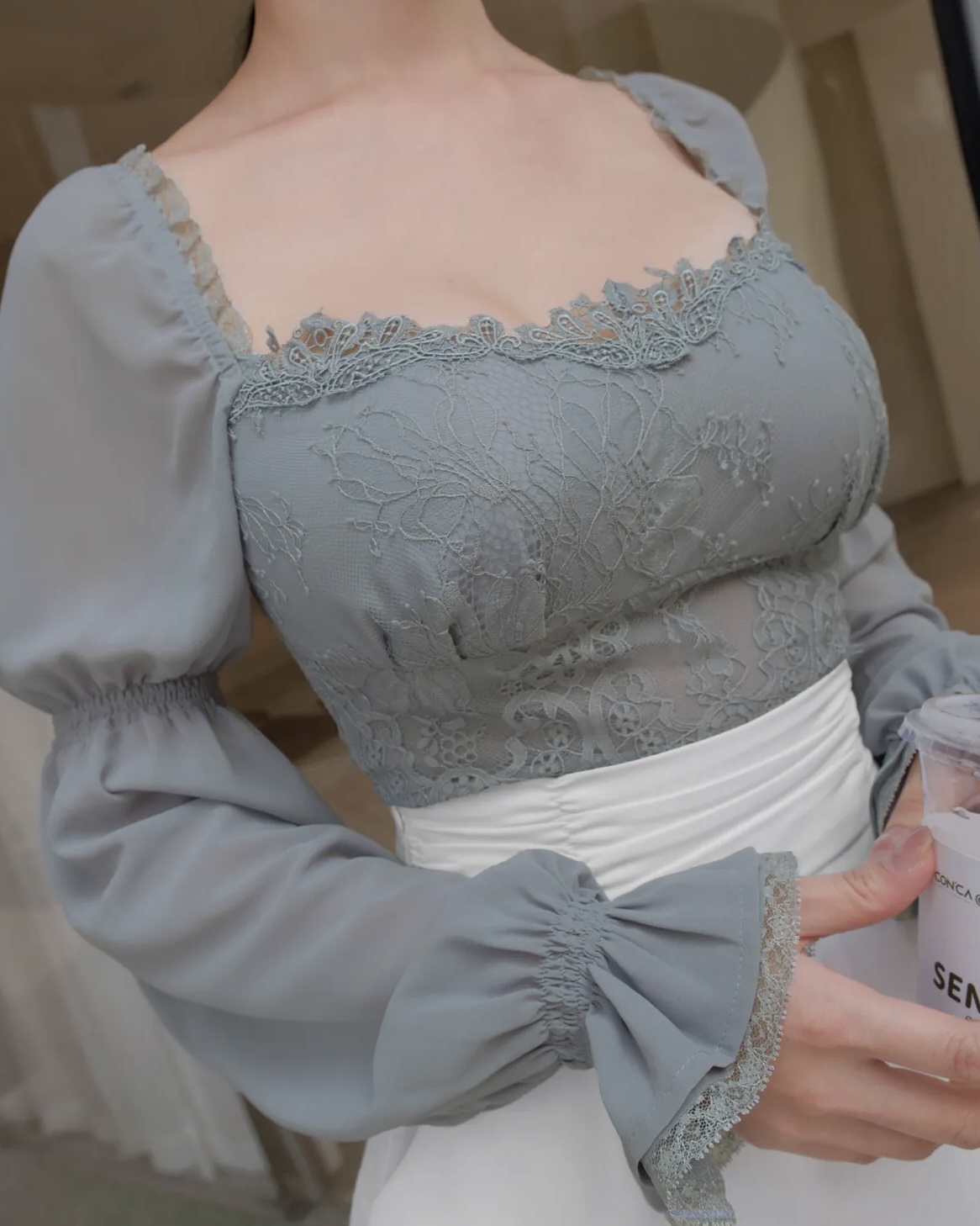 訂製-古典宮廷蕾絲雪紡上衣