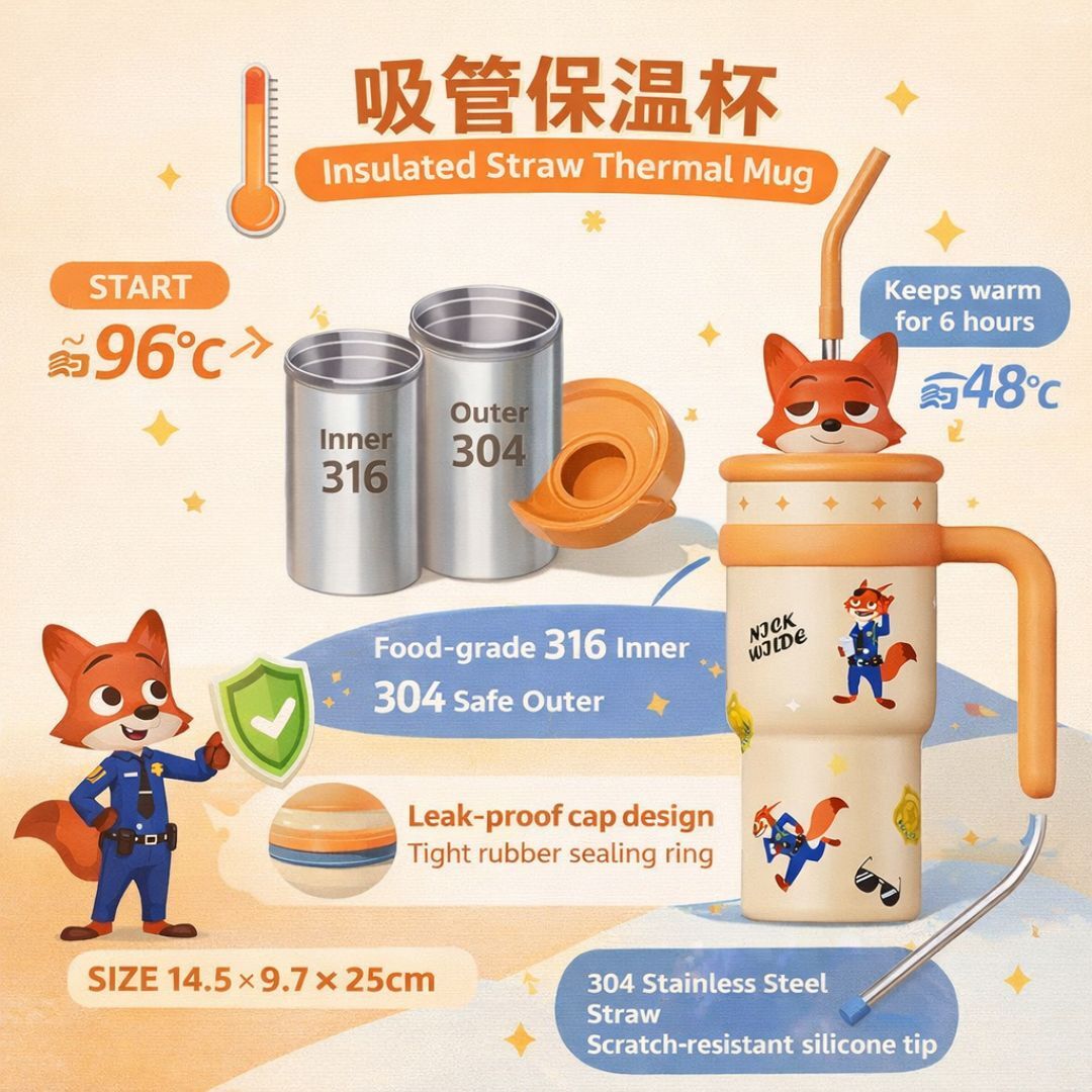 迪士尼優獸大都會|3D吸管保溫杯 巨無霸杯|阿力 大容量700ml