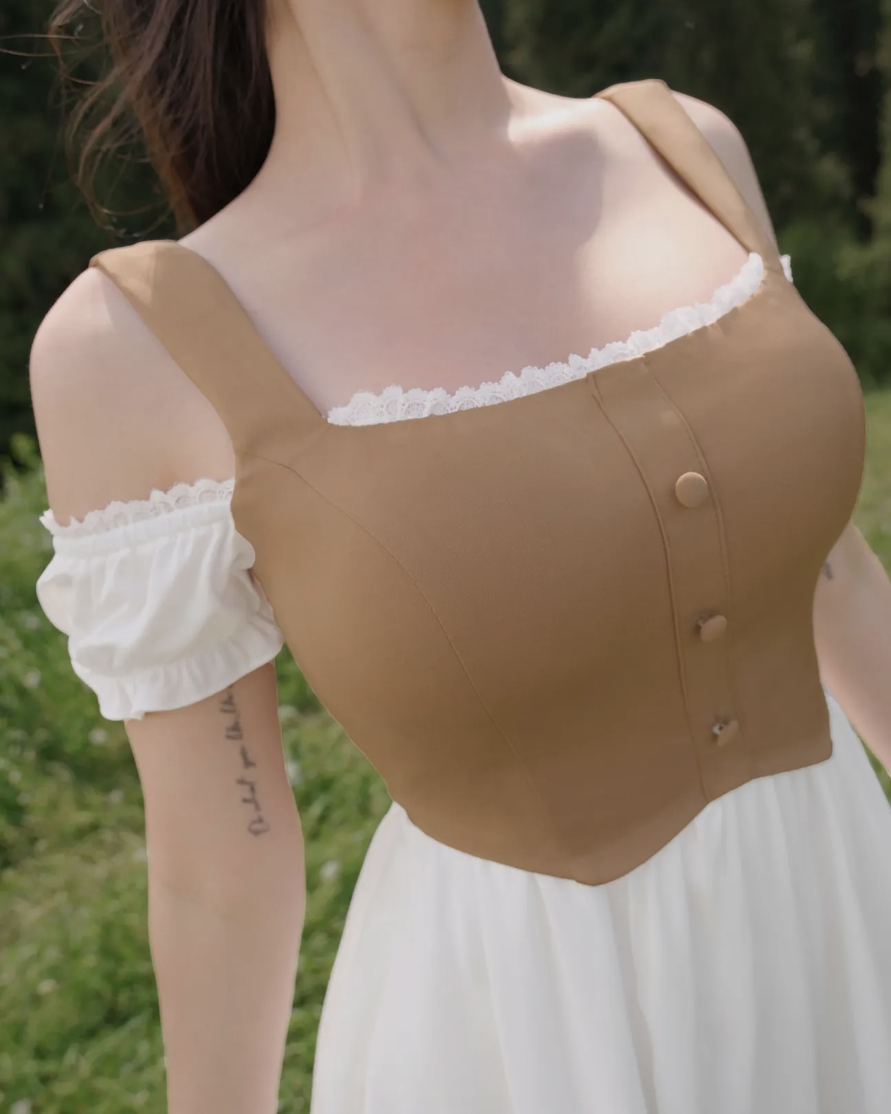 訂製-假兩件撞色背心連身褲裝