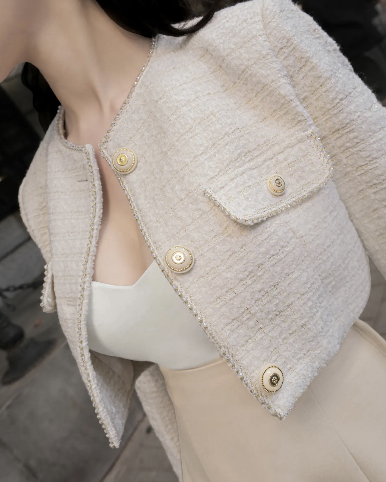 訂製-小香風毛呢編織短版外套