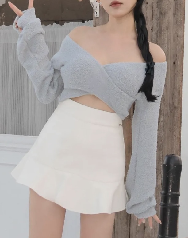 訂製-慵懶毛巾布交叉短上衣