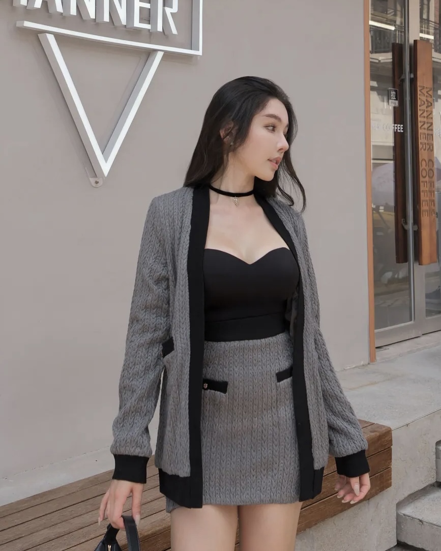 訂製-小香風麻花開襟領套裝