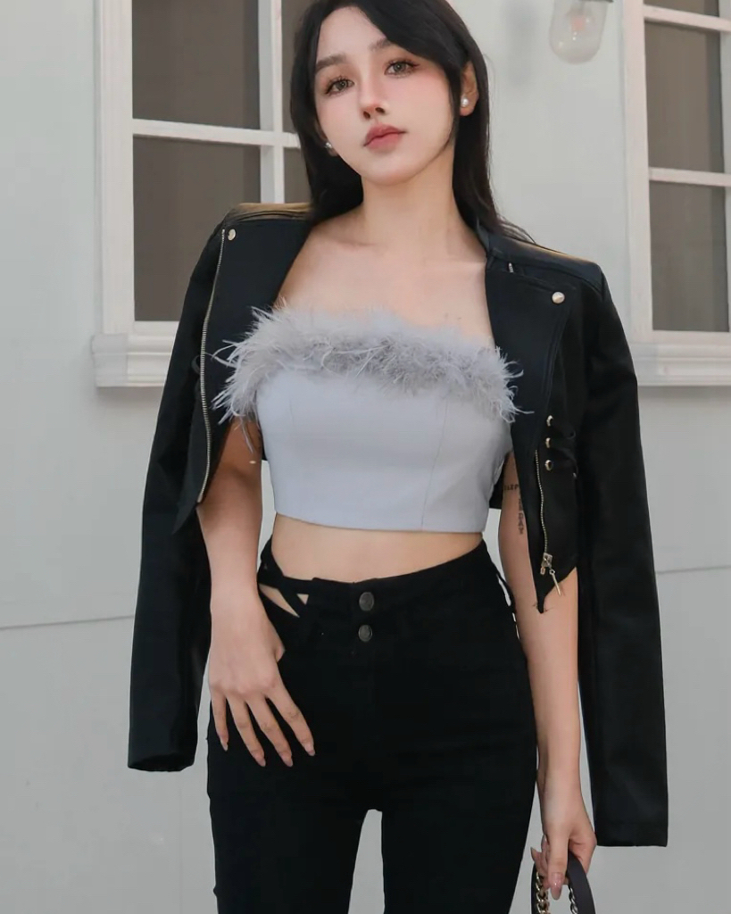 ⭒訂製-名媛羽毛平口馬甲