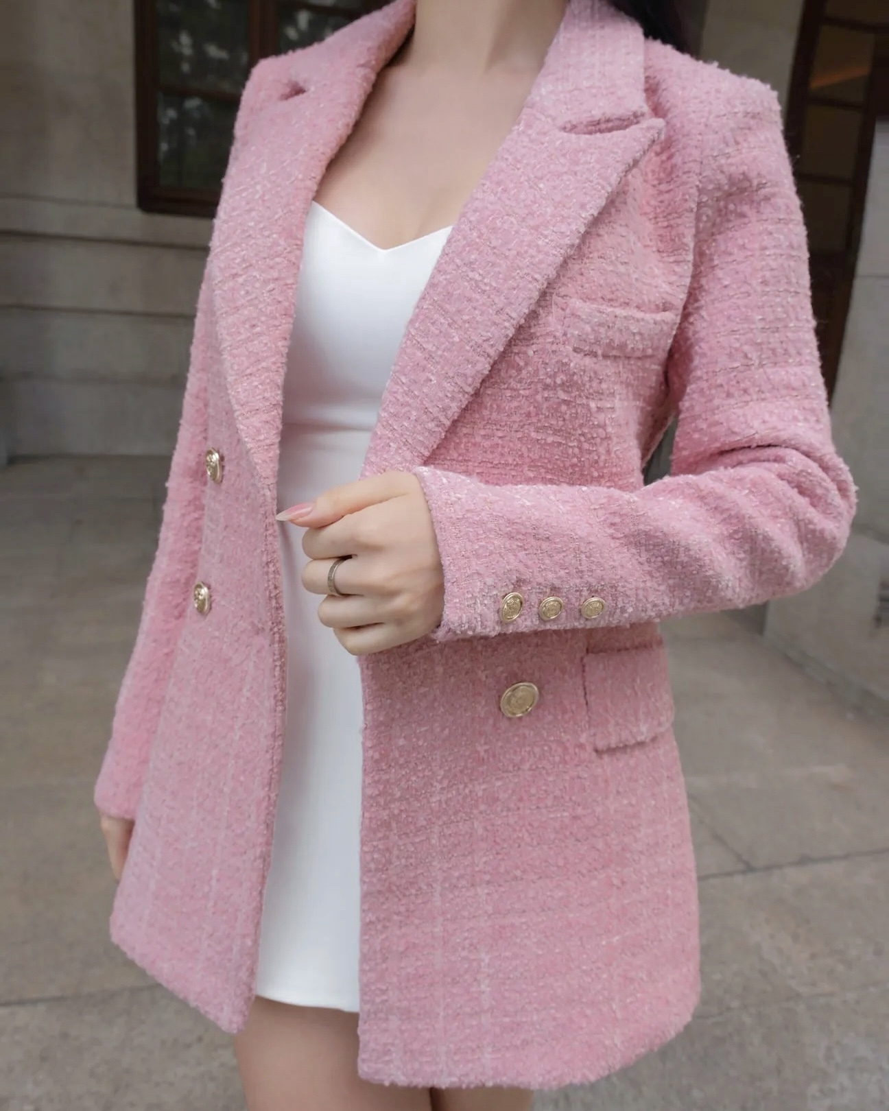 訂製-經典小香金釦修身西裝外套